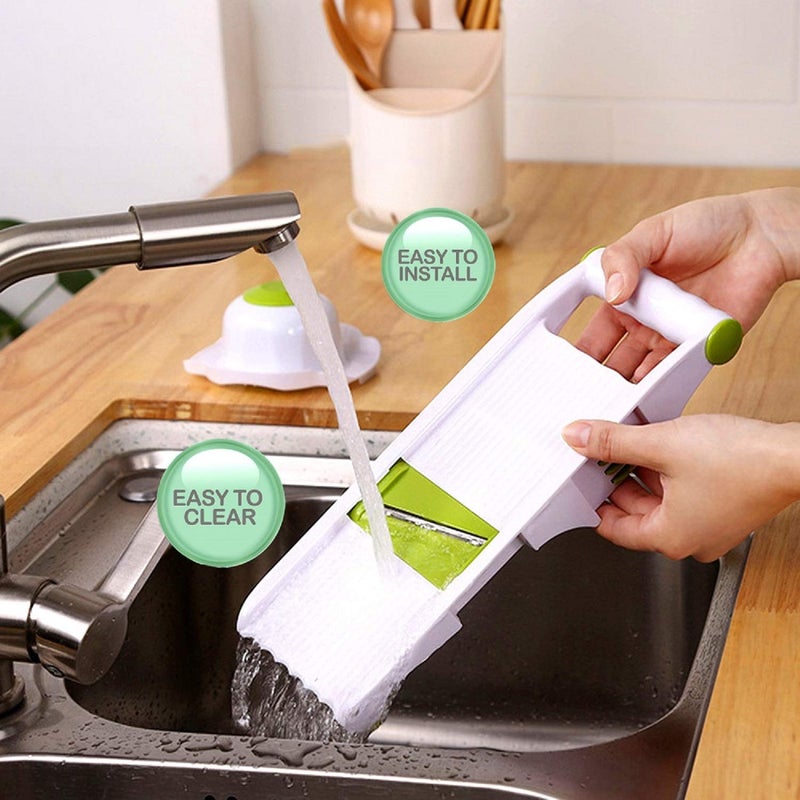 GProMe Mandoline Slicer â€“ Adjustable Vegetable Mandolin, Fruit zucchini Slicer, French Fry Cutter,Crinkle Cutter Food Waffle,Julienne Grater,Garlic Grinder(White) - Image 3